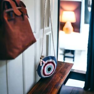 Evil Eye Design Crochet Crossbody Circle Bag